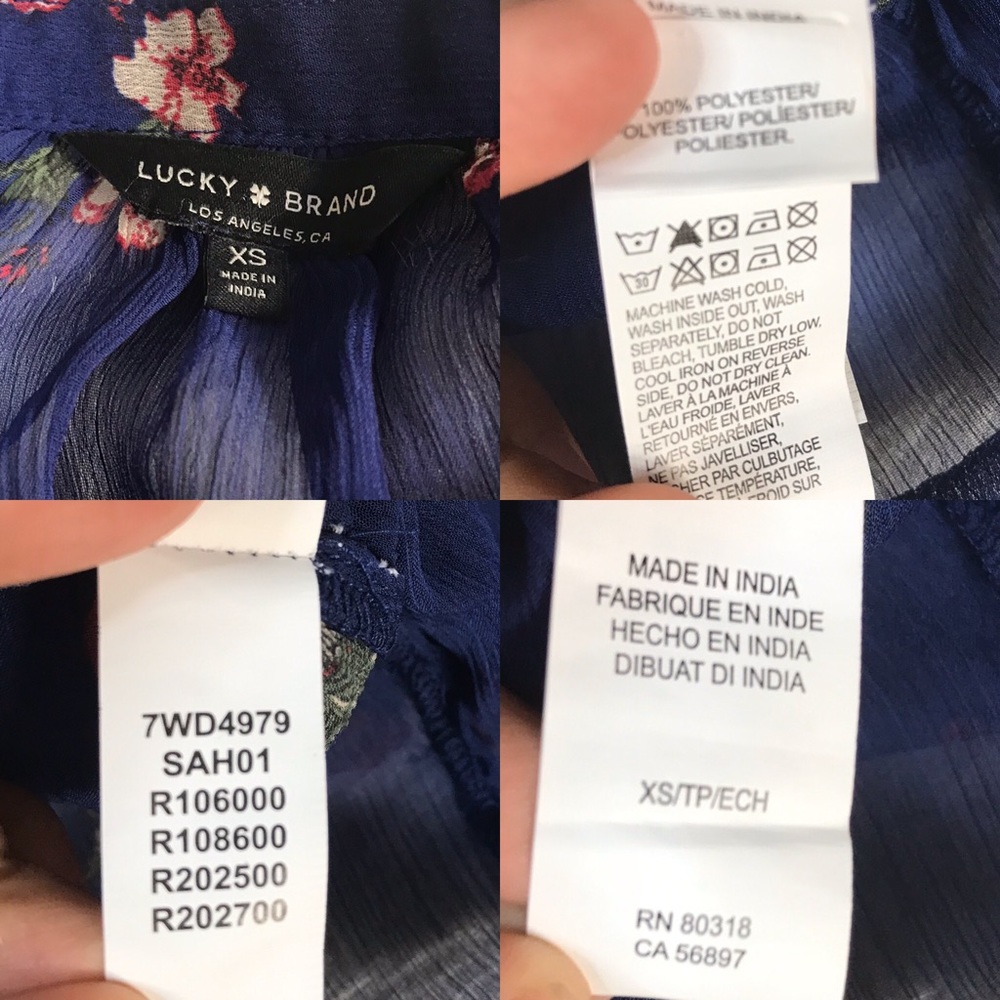 Lucky Brand Blue Sheer Peasant Blouse Floral Top - Picture 7 of 8